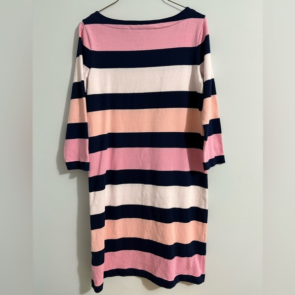 Lands' End Dress Womens Striped Boat Neck 3/4 Sleeve Pink Navy Small Cotton EUC - Picture 9 of 9